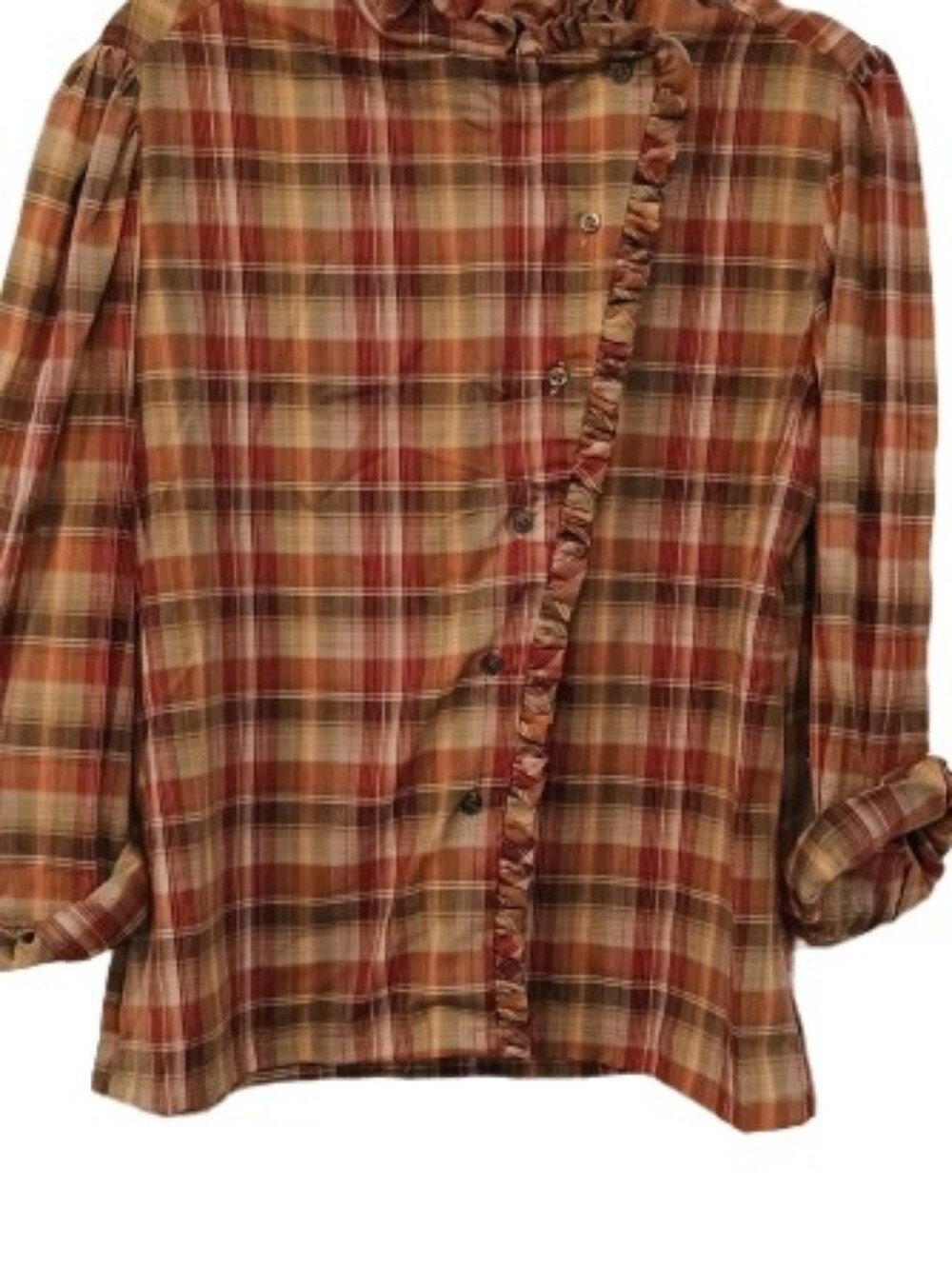 Vintage Adoria Plaid Button-Up Prairie Blouse | 1970s-Inspired Western Retro